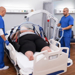 Grúa eléctrica para traslado de pacientes con obesidad