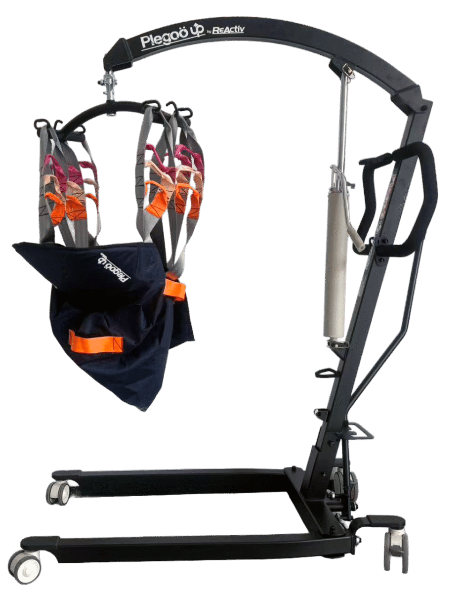 Grúa elevador de pacientes hidráulica ReActiv color negro con arnés para transferencia y capacidad de 180 kg