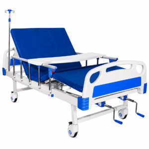 Cama manual de lujo hospitalaria con colchón y mesa