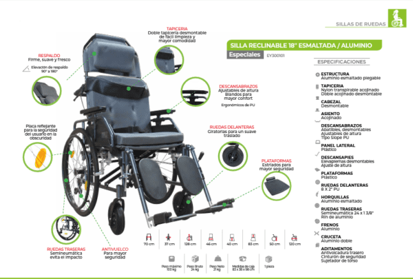 Silla de ruedas reclinable ligera