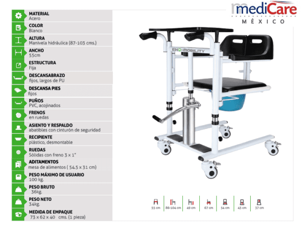 Silla comodo de transferencia hidráulica