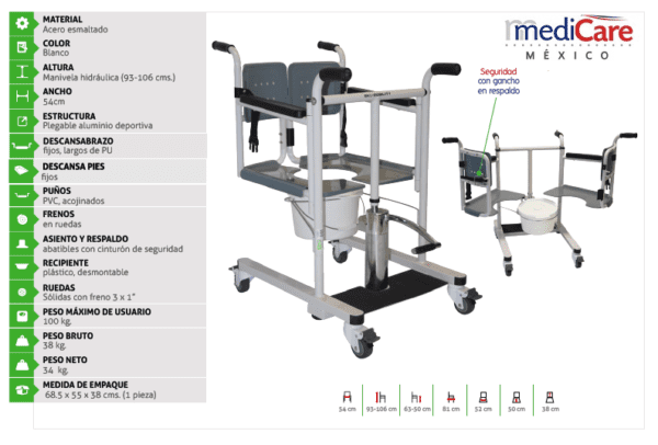 Silla comodo de transferencia hidráulica