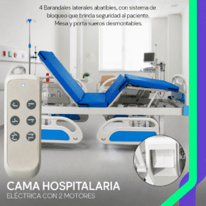 Cama Hospitalaria Eléctrica 2 Motores con Colchón y Porta suero